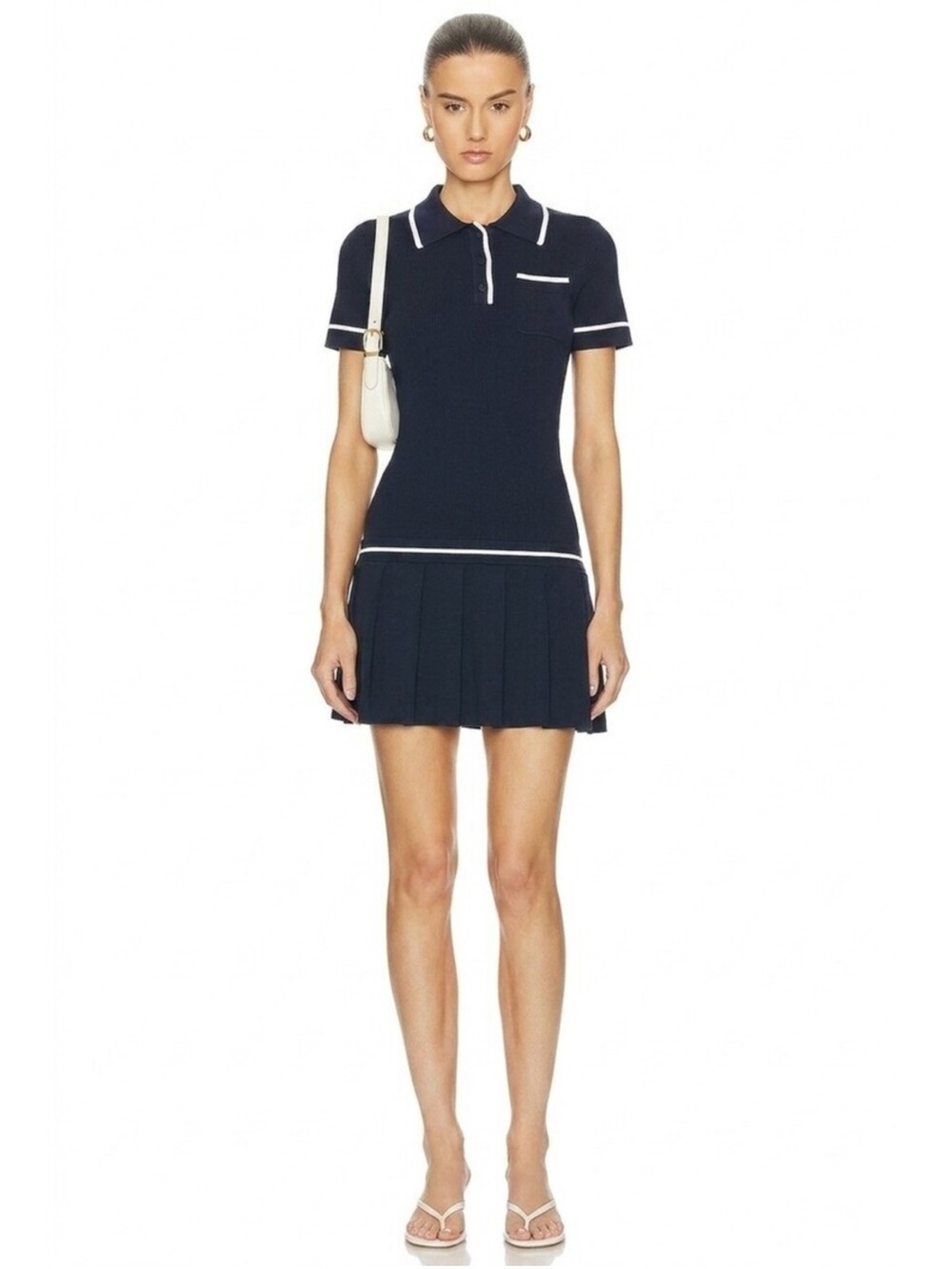 Caroline Constas Navy Knit Polo Mini Dress with White Trim